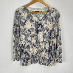Talbots Silk Gray Floral Cardigan